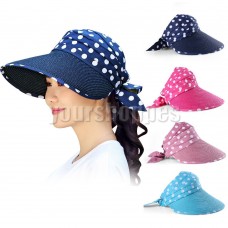 Polka Dot Mujer Straw Visor Hat Summer Sun Beach Foldable Roll Up Wide Brim Cap   eb-79794744